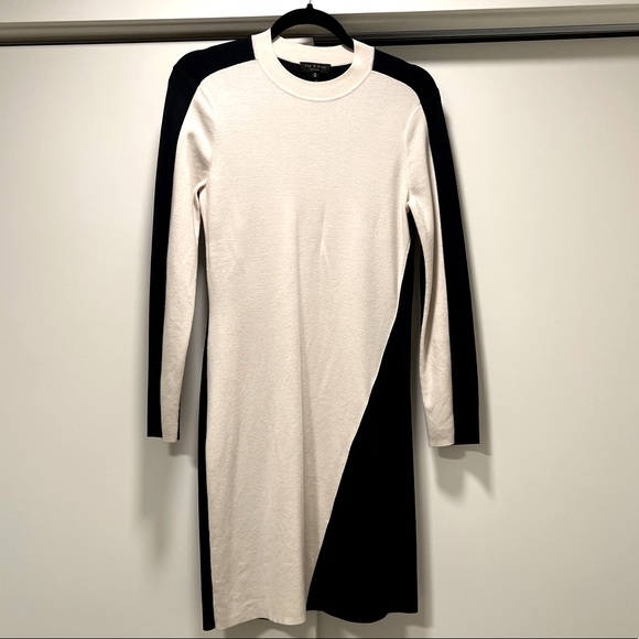 RAG & BONE Mixed Fabric Knit Sweater dress, Cream & Black, M - Picture 2 of 7